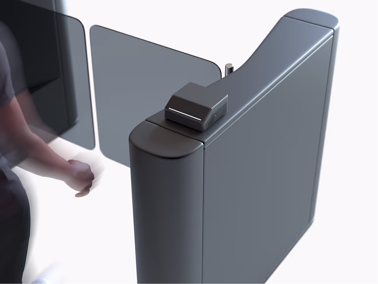 Rock X flat-mounted on the top surface of a turnstile